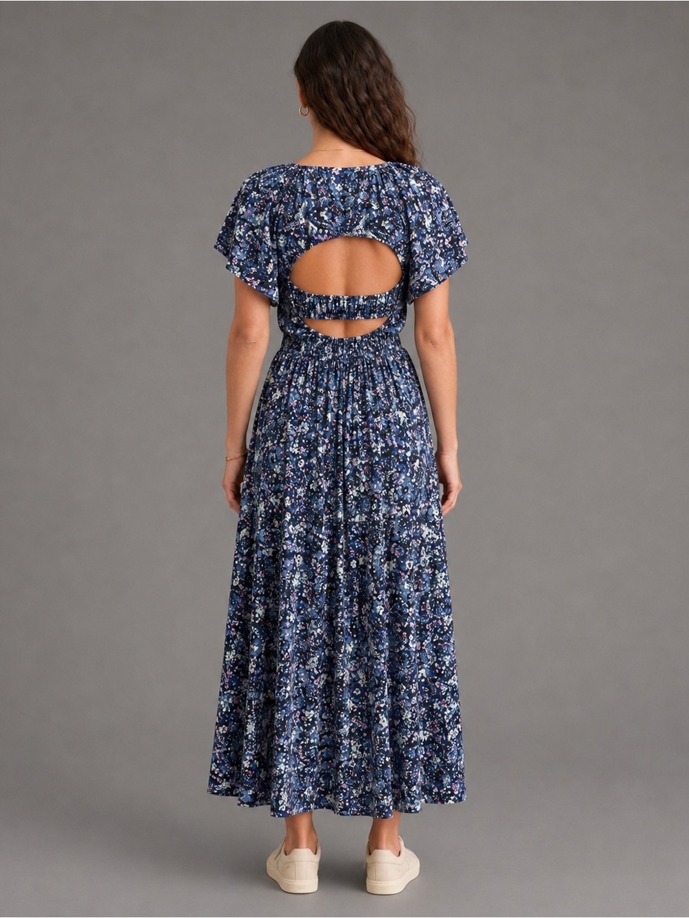 Marine Layer Charlotte Midi Maxi Dress Blue Floral Off Shoulder XL Cottagecore - Picture 1 of 11